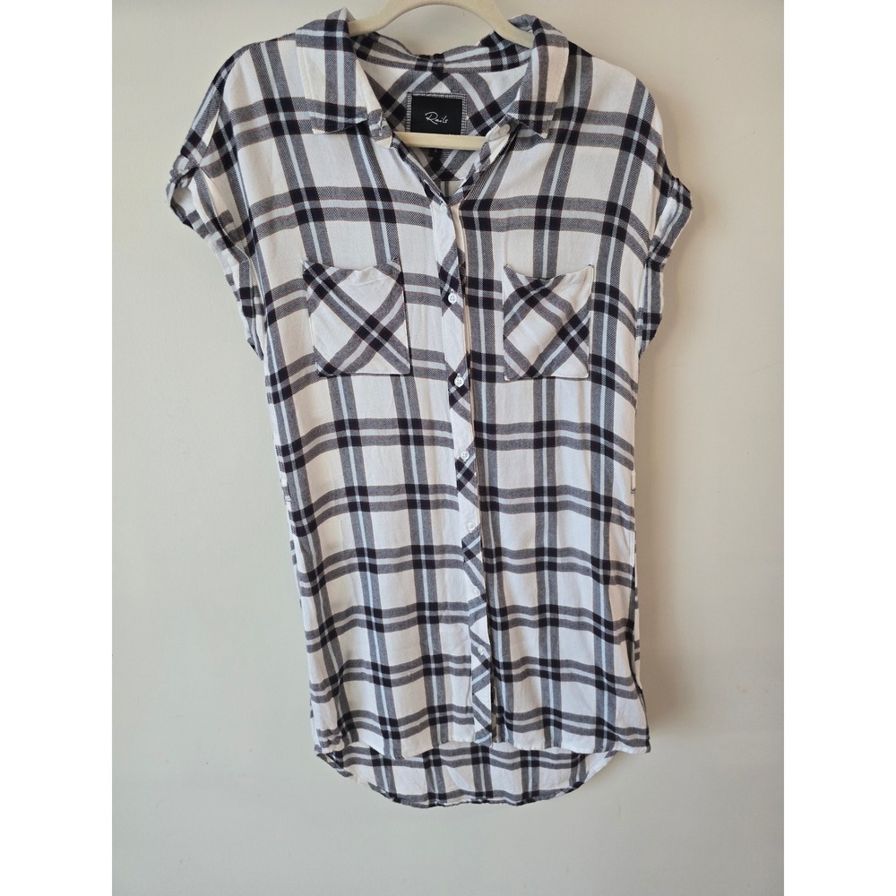 Rails White Black Plaid Short Sleeve Dress Rayon Small